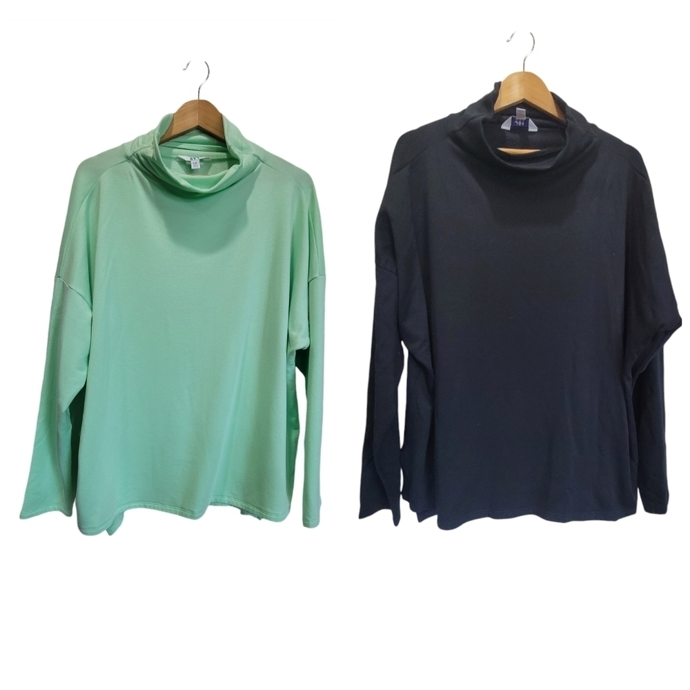 XXL JOY LAB Set (2) Modal Blend Mock Neck Long Sleeve Athletic Pullover